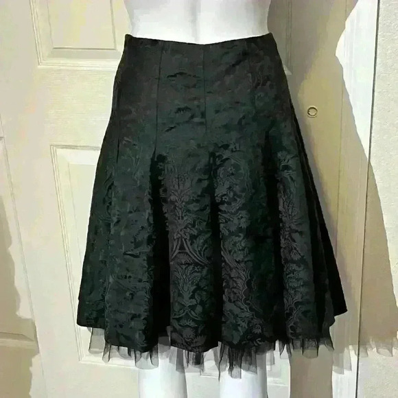 Tibi Skirt Black Knee Length Brocade Floral Full Pleated Luxury Italy - Picture 2 of 9